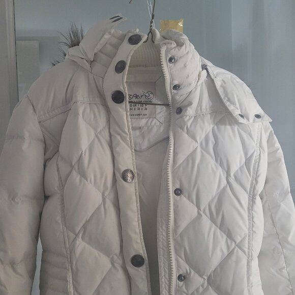 Espirit White Long Puffer Down Filled Ladies Winter Coat with Removable Hood - Picture 2 of 16